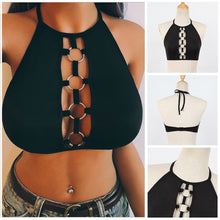 Load image into Gallery viewer, Women Sexy Hollow Out Rings Black Crop Top Sleeveless Halter Bustier Summer Casual Vest Casual Tank Tops Woman Clothes S-XL