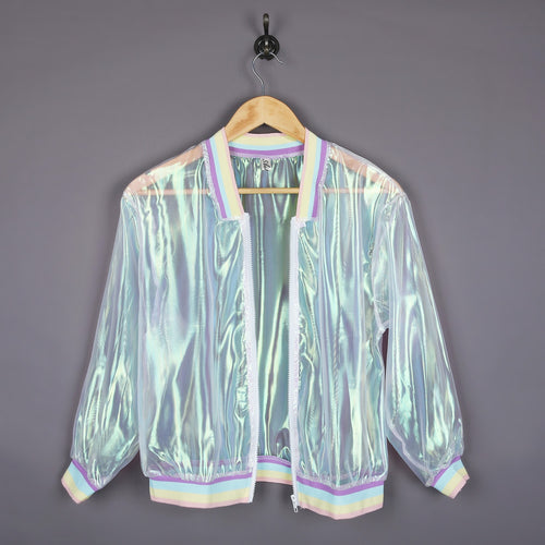 Women Coat Iridescent Transparent Jacket Holographic Rainbow Bomber Fashion New Design Hot Sale One Size Coat