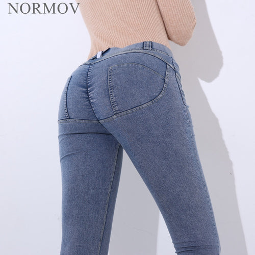 NORMOV Fashion Women Sexy Jeans Low Waist Elastic Hip Push Up Jeans Colombian Casual Pockets Zipper Pencil Pants Jeans 4 Color
