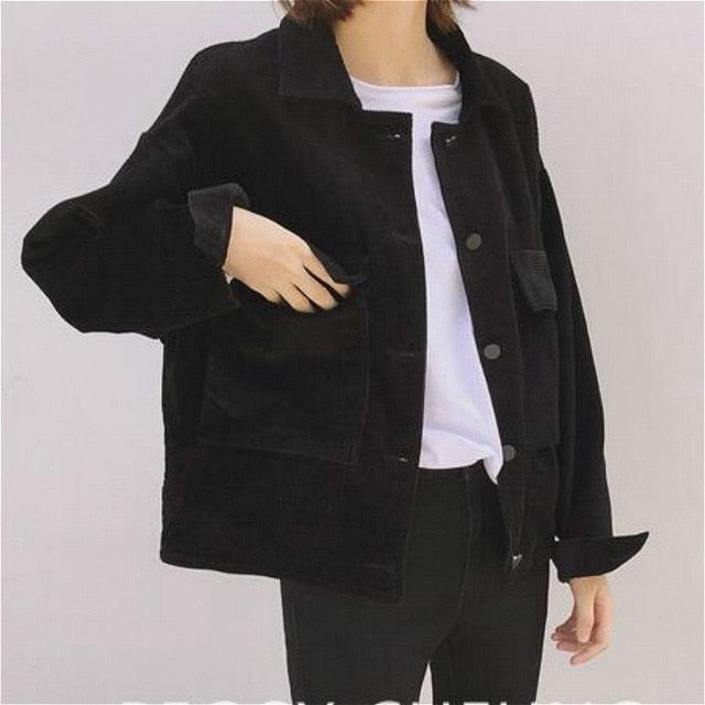 new fall Women baseball Corduroy Jacket Top loose lapel Shirt Coat Casual Vintage Oversize solid color cool short jackets
