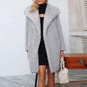 ZANZEA Winter Plush Fluffy Coats Women Lapel Neck Open Front Faux Fur Warm Jackets Solid Long Sleeve Overcoats Casual Outwear