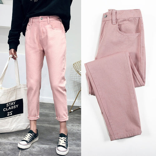 high waist jeans woman harem jeans Pink beige brown black plus size 32 mom pants jeans for women 2019 new spring Autumn And Wint