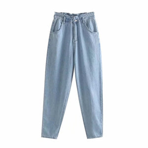 Withered high street collect waist pockets mom jeans woman high waist jeans washed vintage loose harem boyfriend jeans for women