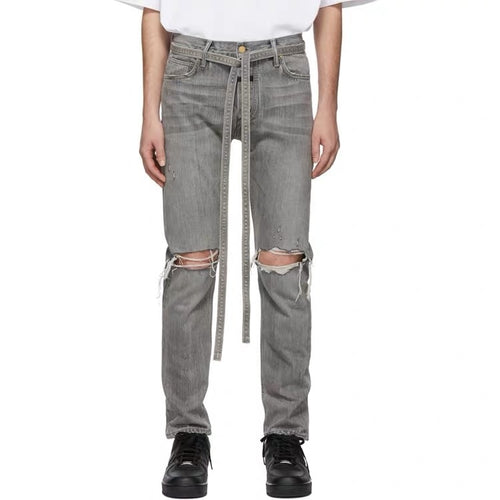 2019 FG 6TH Collection Style Men Ripped Rope Denim Jeans Hiphop Streetwear Men Skinny Fit Denim Jeans Joggers Pants riri Zipper