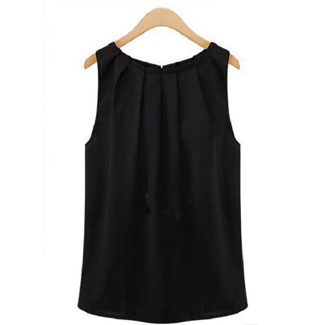 Summer Loose Halter Top Women Vest Casual Tank Tops Solid Color Vest Streetwear Black Sexy Sleeveless O-neck Chiffon White Tops