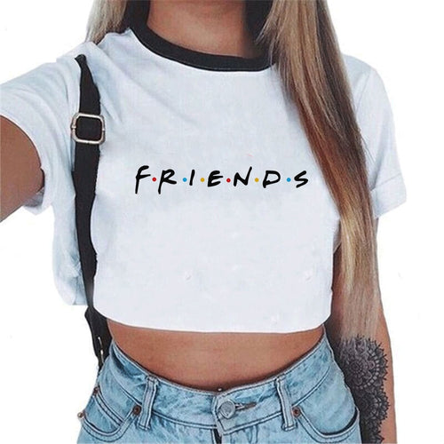 90s White Bustier Crop Tank Top Women Fitness Clothing Friends Tv Print Halter Tops Cropped Harajuku Shirts