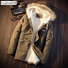 Load image into Gallery viewer, XingDeng Men Coats Winter Casual Mens dressy Tops Jacket Male Slim Thicken Fur Hooded Outwear Warm Coat Top Brand Clothing