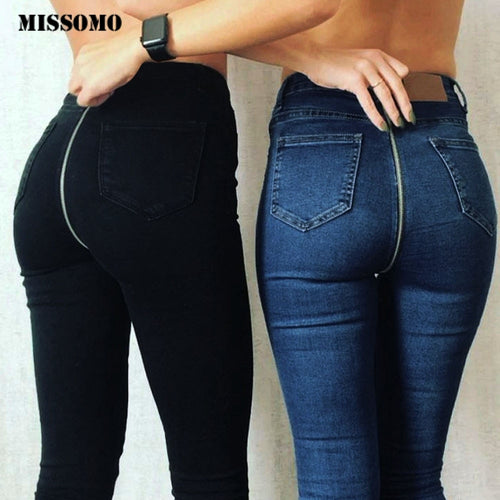 MISSOMO black ripped jeans Woman 2019 New Sexy Back Zipper Denim Pants Skinny Pencil Pants Stretch Trousers Jeans