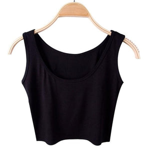 2018 Summer Slim Render Short Top Sexy Women Sleeveless U Croptops Tank Tops Solid Black/White Crop Tops Tube Vest