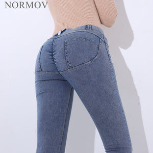 NORMOV Fashion Women Sexy Jeans Low Waist Elastic Hip Push Up Jeans Colombian Casual Pockets Zipper Pencil Pants Jeans 4 Color