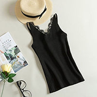 Load image into Gallery viewer, Fashion Women Knitted Summer V Neck Vest New Lace Stitching Plain Weave camisole Vest Women&#39;s Sleeveless Blouse Tops T-Shirt