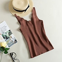 Load image into Gallery viewer, Fashion Women Knitted Summer V Neck Vest New Lace Stitching Plain Weave camisole Vest Women&#39;s Sleeveless Blouse Tops T-Shirt