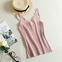 Load image into Gallery viewer, Fashion Women Knitted Summer V Neck Vest New Lace Stitching Plain Weave camisole Vest Women&#39;s Sleeveless Blouse Tops T-Shirt