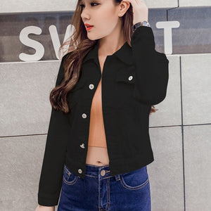 Autumn New Women Fashion Daily Lapel Solid Casual Denim ButtonsShort Jeans Jacket Coat Wholesale Free Ship Z4