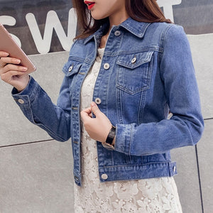 Autumn New Women Fashion Daily Lapel Solid Casual Denim ButtonsShort Jeans Jacket Coat Wholesale Free Ship Z4