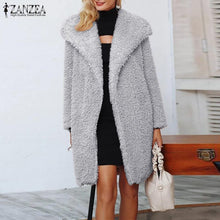 Load image into Gallery viewer, ZANZEA Winter Plush Fluffy Coats Women Lapel Neck Open Front Faux Fur Warm Jackets Solid Long Sleeve Overcoats Casual Outwear