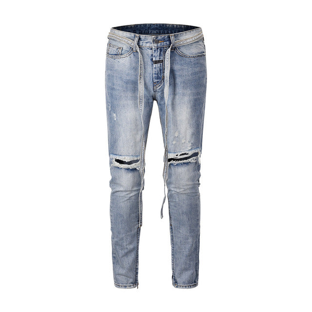 2019 FG 6TH Collection Style Men Ripped Rope Denim Jeans Hiphop Streetwear Men Skinny Fit Denim Jeans Joggers Pants riri Zipper