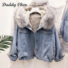 Load image into Gallery viewer, Velvet Thick Denim Jacket Female 2019 New Winter Big Fur Collar Korean Locomotive Lamb Coat Women Student Short Cowboy Coat