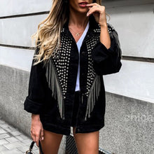 Load image into Gallery viewer, Punk Tassel Rivet Women Jacket Black Fall Winter 2019 Loose Gothic Hip Hop Female Long Sleeve Outwear Overcoat Top Short Jackets