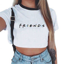 Load image into Gallery viewer, 90s White Bustier Crop Tank Top Women Fitness Clothing Friends Tv Print Halter Tops Cropped Harajuku Shirts