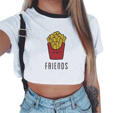 Load image into Gallery viewer, 90s White Bustier Crop Tank Top Women Fitness Clothing Friends Tv Print Halter Tops Cropped Harajuku Shirts