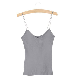 KLV Hot Knit Tank Tops Women Camisole Vest Simple Stretchable V Neck Slim Sexy Straps Tank