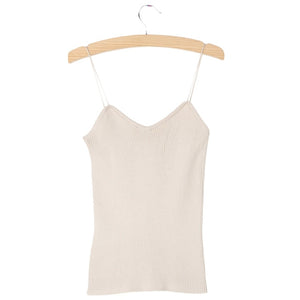 KLV Hot Knit Tank Tops Women Camisole Vest Simple Stretchable V Neck Slim Sexy Straps Tank