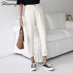 Wide Jeans With High Waist Women Harem Denim Pants 2019 Ladies White Straight Boyfriend Jeans Loose For Women Cotton Harem Pants