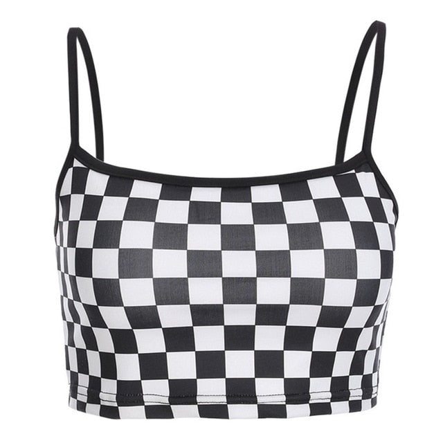 Women Sexy Slim Crop Top Fashion Plaid 2019 Summer Top Streetwear Women Casual Strappy Party Beach Tank Top Cropped feminino