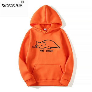 Kawaii Cat Hoodies Men Not Today Funny Graphic Sweatshirt Men/Women Harajuku Fashion Sweat Unisex Long Sleeve Sudadera Mujer