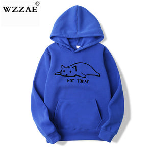 Kawaii Cat Hoodies Men Not Today Funny Graphic Sweatshirt Men/Women Harajuku Fashion Sweat Unisex Long Sleeve Sudadera Mujer