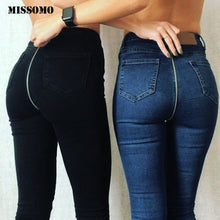 Load image into Gallery viewer, MISSOMO black ripped jeans Woman 2019 New Sexy Back Zipper Denim Pants Skinny Pencil Pants Stretch Trousers Jeans